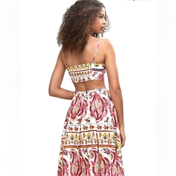 New CAROLINE CONSTAS Printed Linen Blend Bralette Crop Top and Midi Skirt Set - Picture 6 of 11